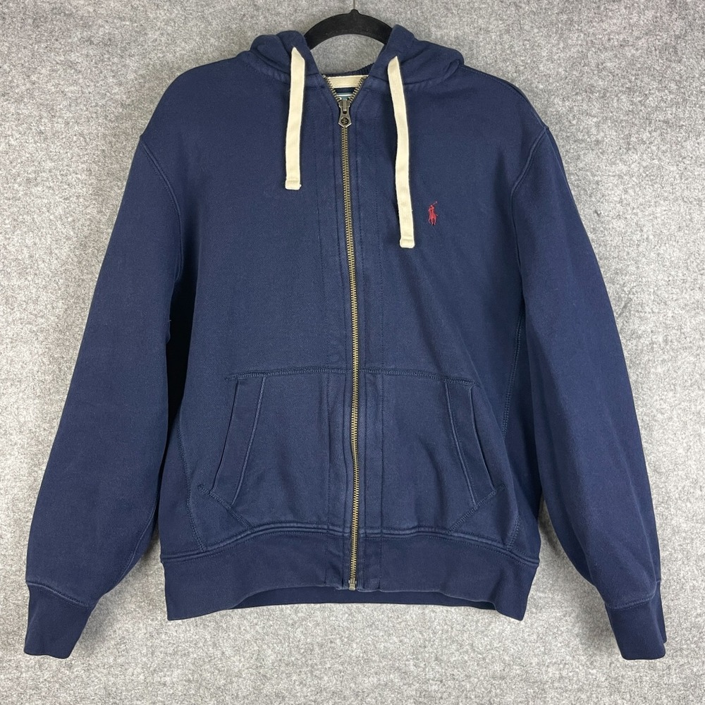 VTG Polo Ralph Lauren Hoodie Mens Large Blue Full Zip Thermal Lined Hood 90s